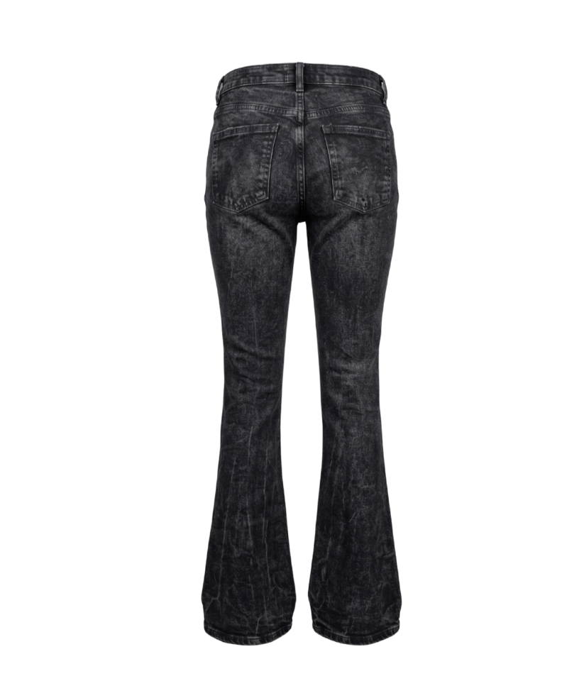 Zara Distressed Black Denim Flare Jeans - 25775