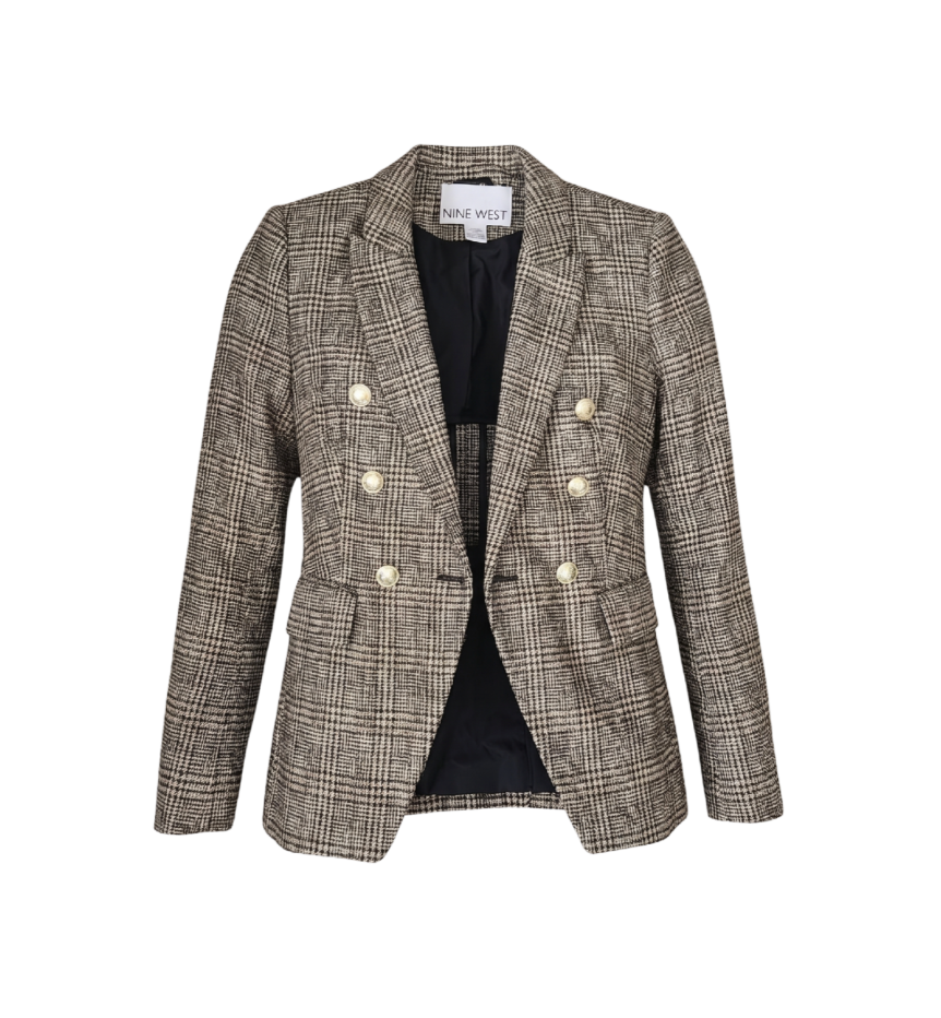 Nine West Double-Breasted Plaid Blazer - 28049
