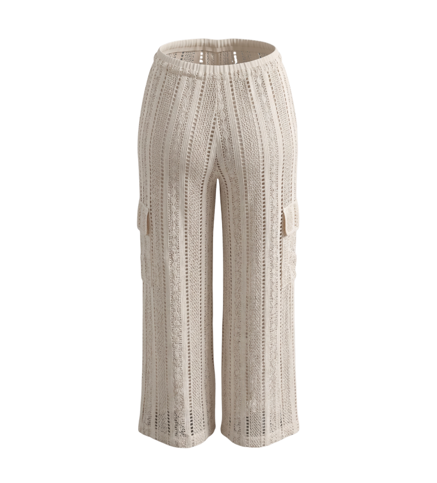 Crochet-Style Wide-Leg Cargo Pants - 34394