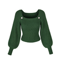 Emerald Ribbed Knit Sweater with Jewel Buttons - 33959