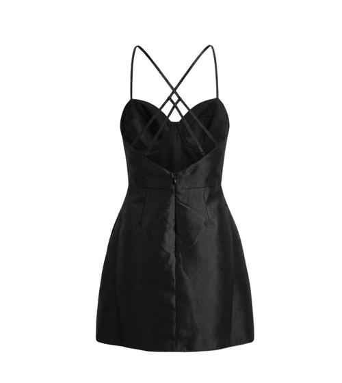 Black Rhinestone Strap Corset Mini Dress - 28255