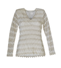 Elegant Textured V-Neck Long Sleeve Blouse - 33710