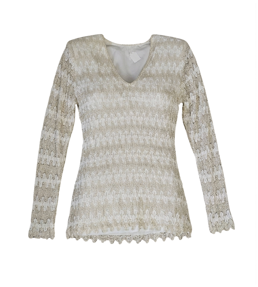 Elegant Textured V-Neck Long Sleeve Blouse - 33710