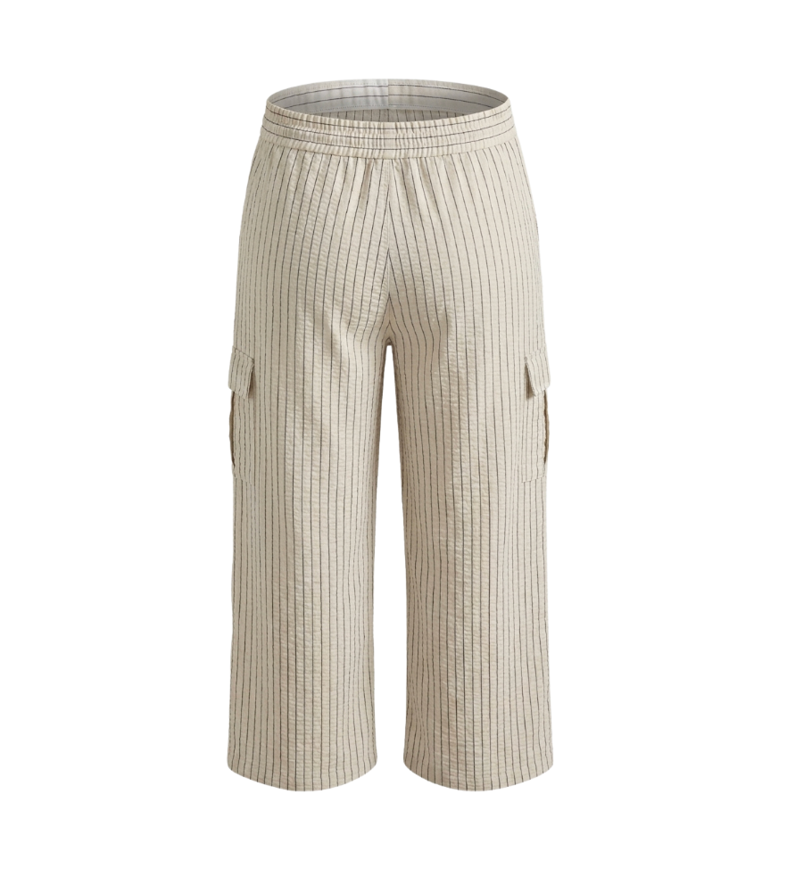 Pinstriped Cargo Wide-Leg Pants - 33767