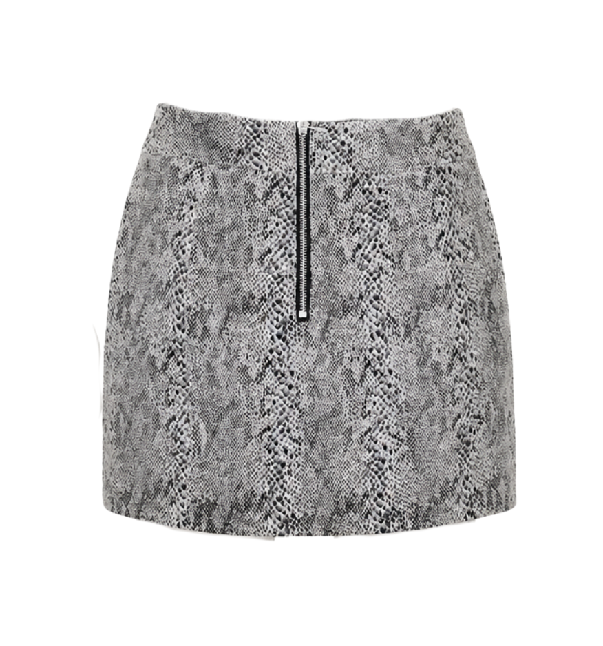 Snakeskin Print Mini Skirt with Stud Details - 34022