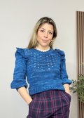 St. Roche Ruffled Pointelle Blue Knit Sweater - 34371