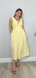 Corset-Waist Sleeveless Yellow Maxi Dress - 34461
