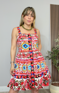 Vibrant Geometric & Floral Print Mini Dress - 34550