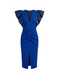 Elegant Royal Blue Ruched Midi Dress - 23462