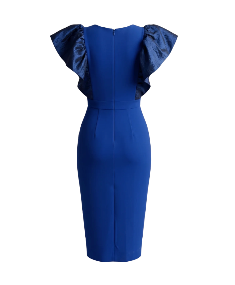 Elegant Royal Blue Ruched Midi Dress - 23462