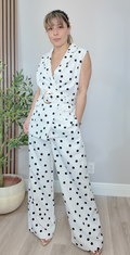 Monochrome Polka Dot Tailored Vest &  Wide-Leg Trouser Set - 32169