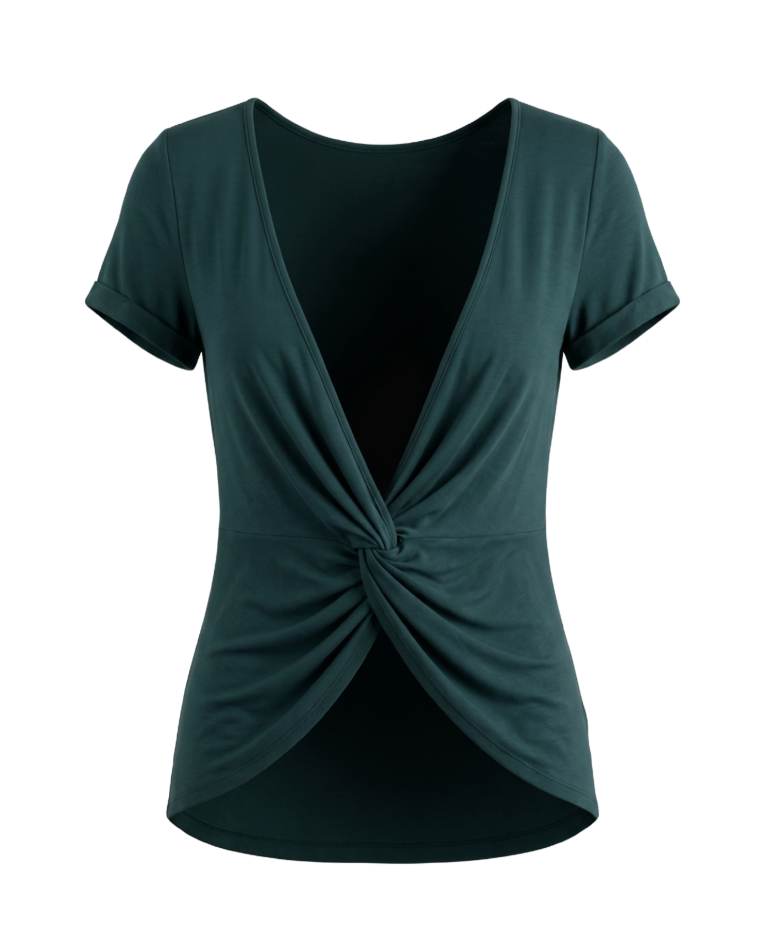 Chic Knot-Front Asymmetrical Top in Deep Teal - 10568