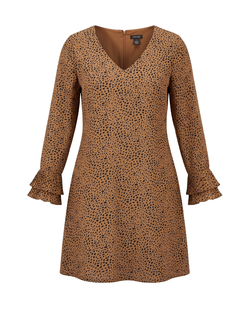 Leopard Print V-Neck Midi Dress - 16032