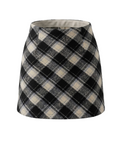 Black and Cream Plaid Wool-Blend Mini Skirt - 25044
