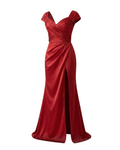 Glamorous Ruby Red Off-the-Shoulder Satin Gown  - 1948