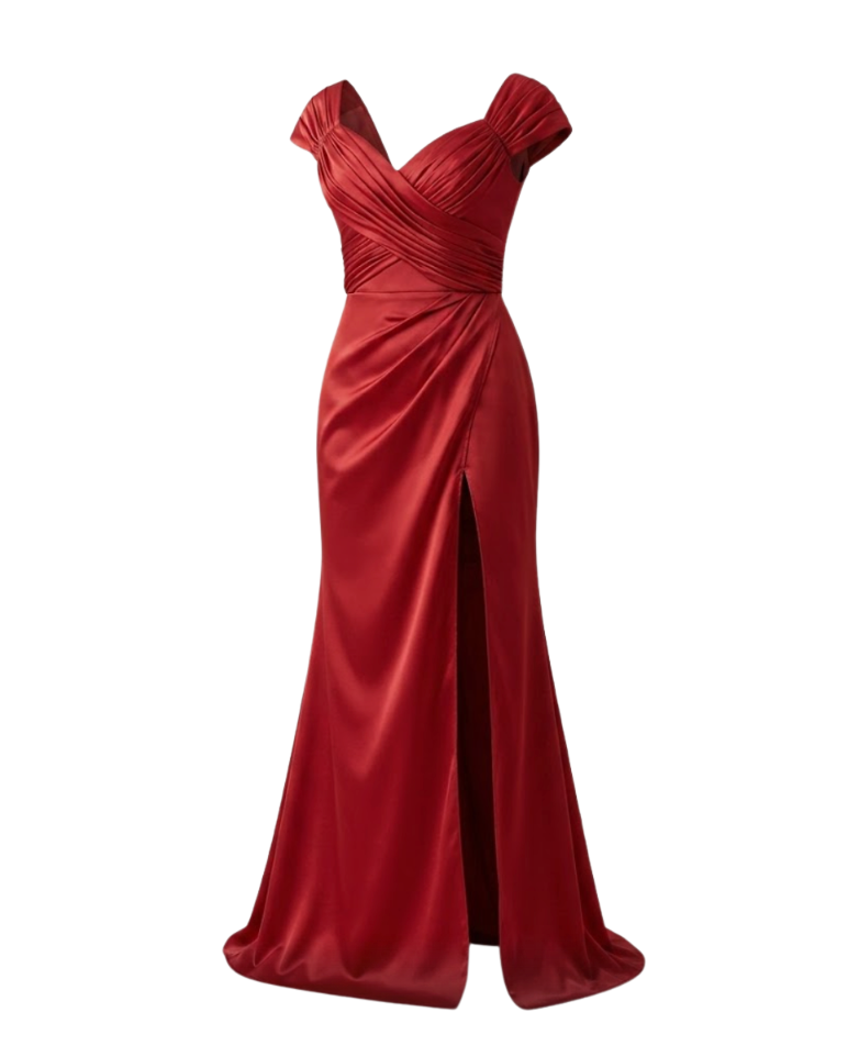 Glamorous Ruby Red Off-the-Shoulder Satin Gown  - 1948