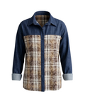 Mixed-Media Denim and Plaid Overshirt - 34293