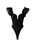 Black Ruffle Strap Bodysuit - 26430