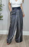 High-Waist Vertical Striped Wide-Leg Trousers - 34482