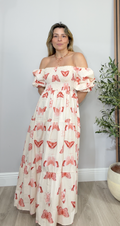 Butterfly Print Smocked Maxi Dress - 34554