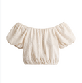 Off-the-Shoulder Textured Puff Sleeve Crop Top