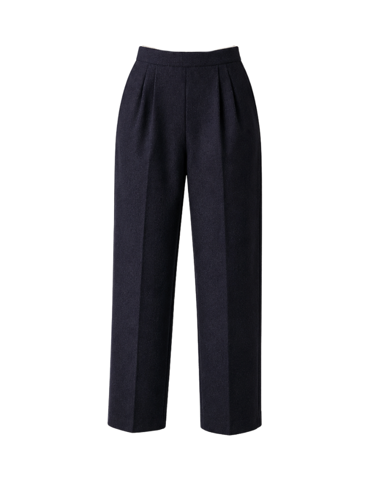 St. John Textured Wide-Leg Knit Trousers – Navy - 33568