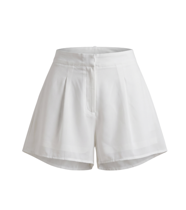 Elegant High-Waisted Pleated Shorts - 33373