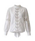 Elegant Vintage Lace and Swiss Dot Mock Neck Blouse in White - 31817