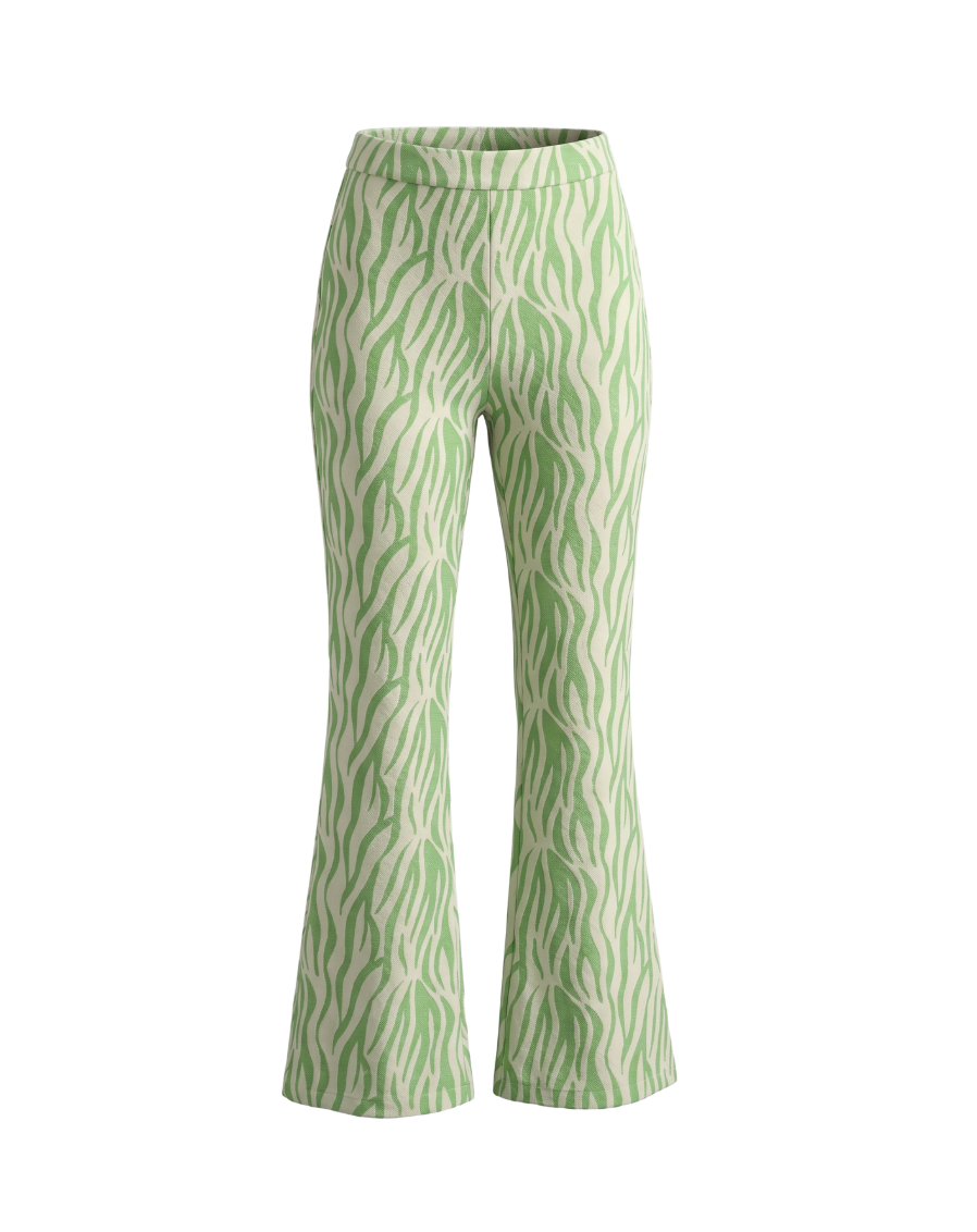 Green Zebra Pattern Bell Bottom Pants - 31775