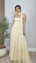 Pale Yellow Corset-Style Chiffon Maxi Dress - 34731