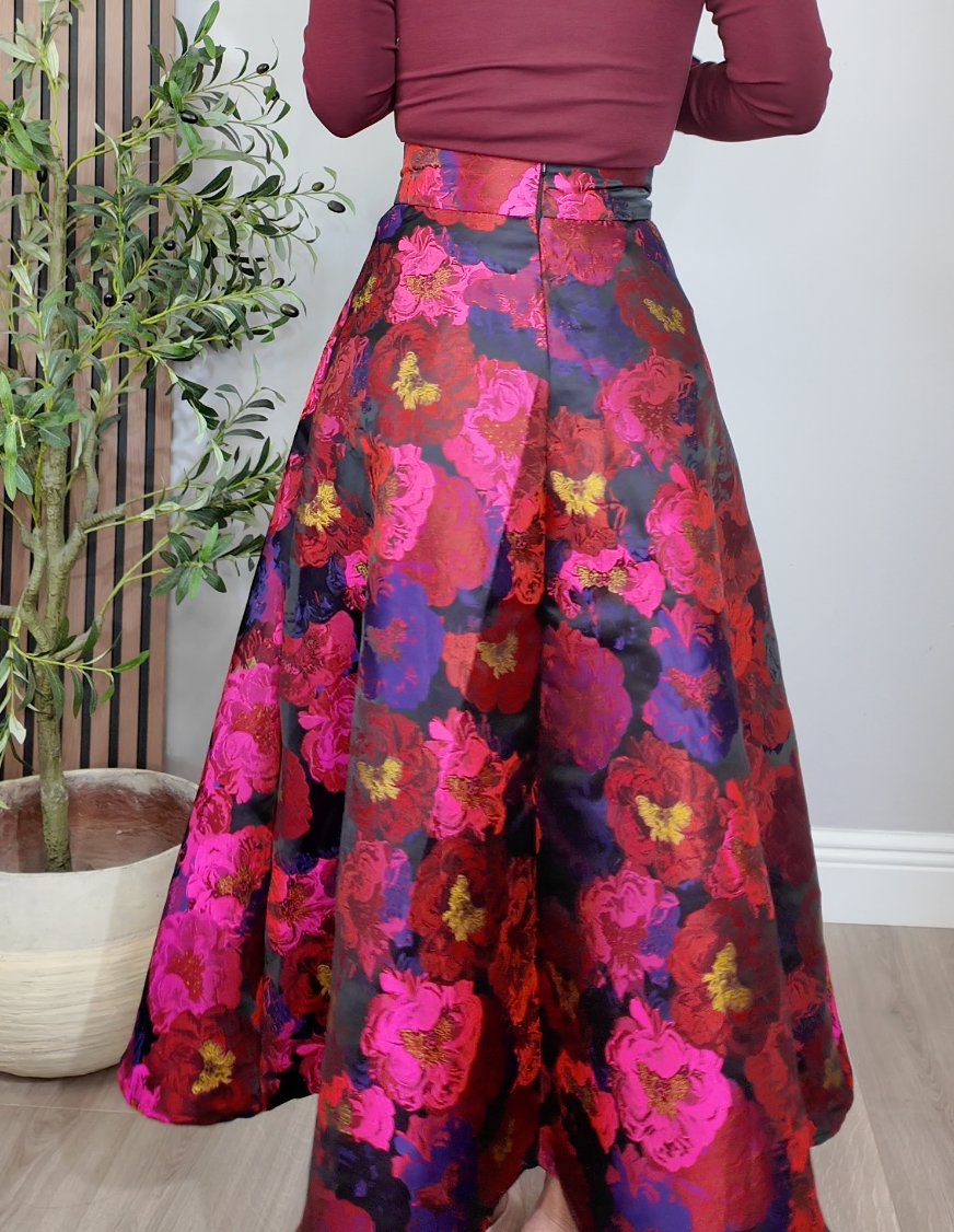 Vibrant Floral Brocade Maxi Skirt - 34717