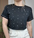 Embellished Cropped Black T-Shirt - 34527