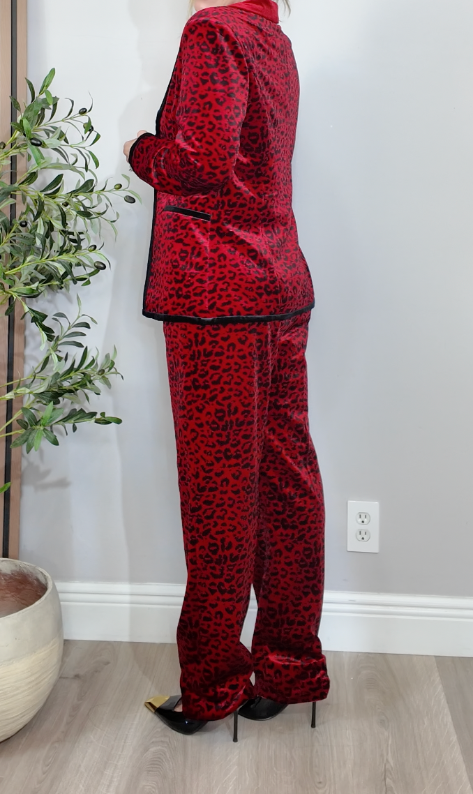Stylewe Red Leopard Velvet Power Suit - 34587
