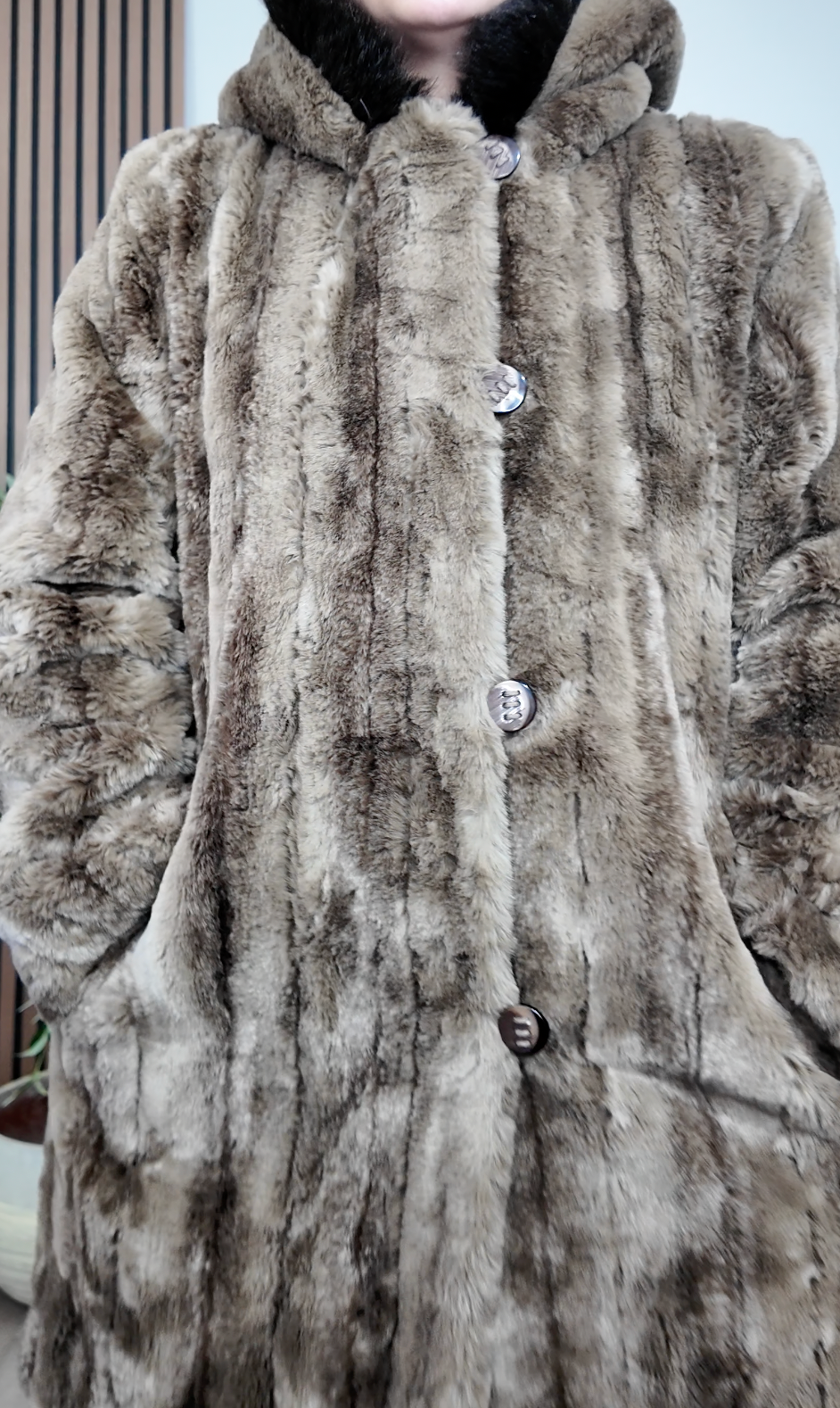 Luxurious Utex Faux Fur Hooded Coat- 34227