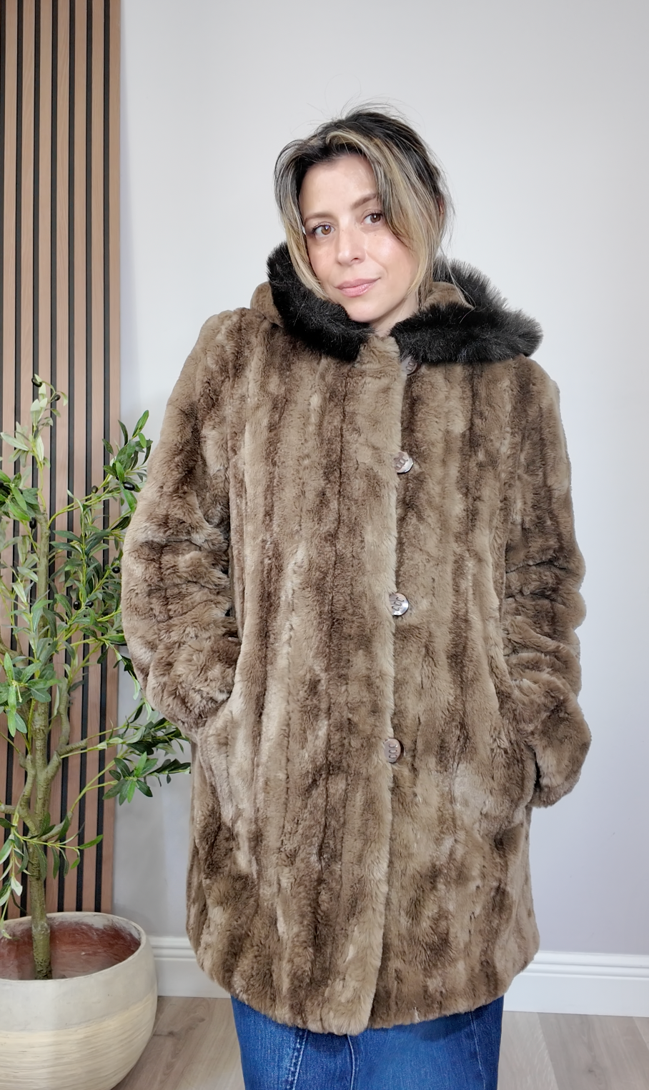 Luxurious Utex Faux Fur Hooded Coat- 34227