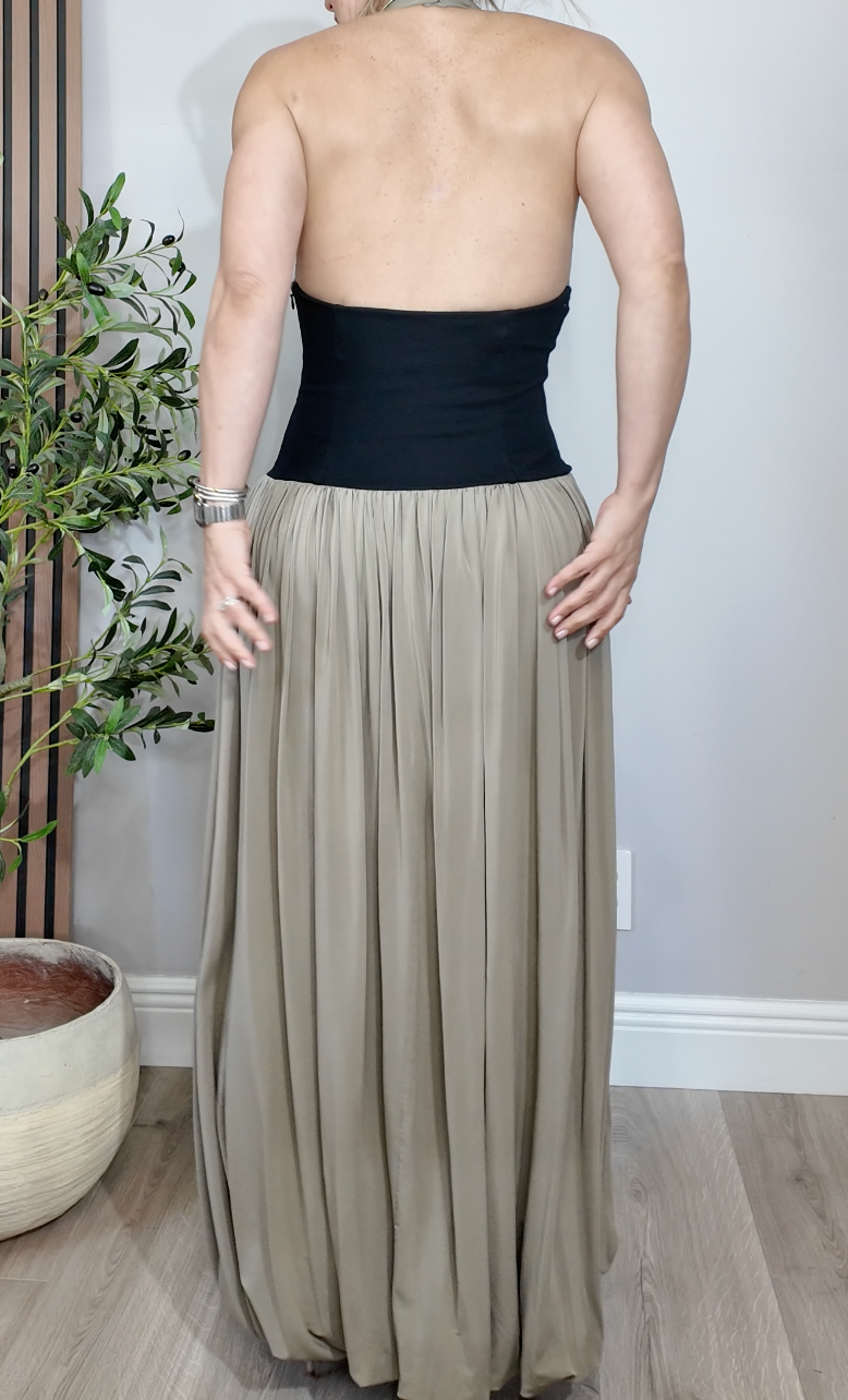 Elegant Sage Green Pleated Maxi Dress by L'Academie - 34702