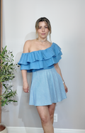 Two-Tone Ruffled Off-the-Shoulder Dress. - 34415