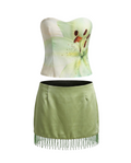 Pepper Mayo Lily Print Bustier & Tassel Skirt Set - 33059
