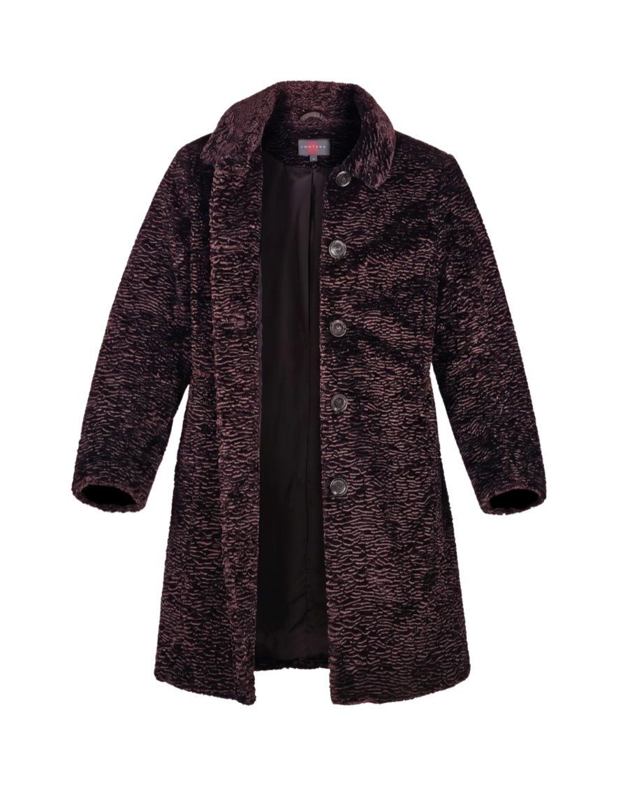 Gallery Textured Faux Fur Coat – Dark Plum - 32659
