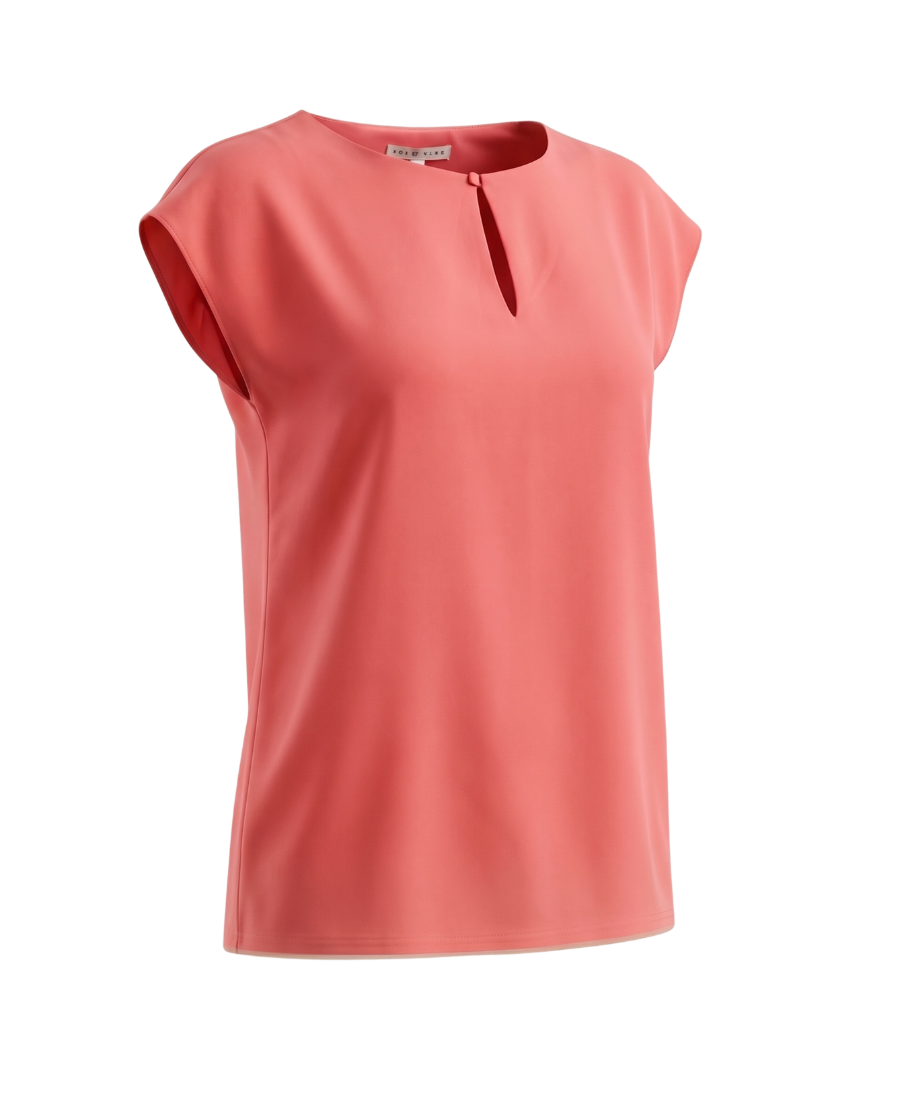 Trina Turk Keyhole Cap-Sleeve Blouse – Coral - 32870