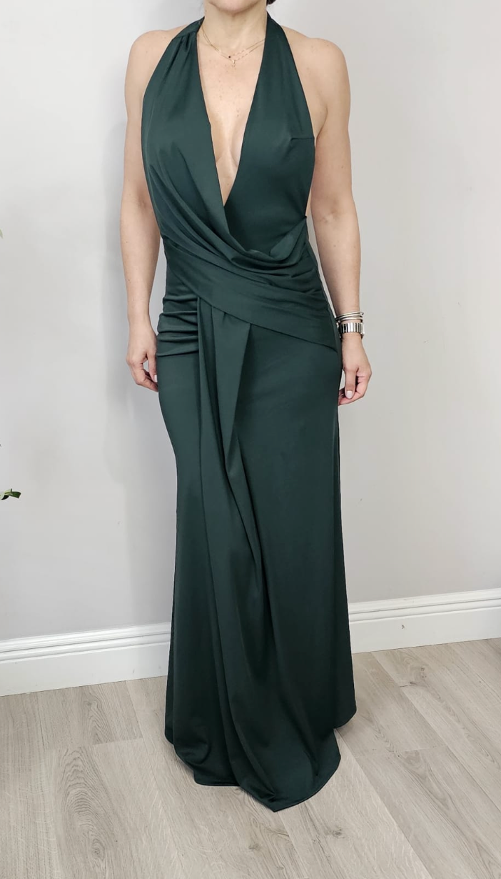 Halter Draped Gown – Forest Green  - 31546