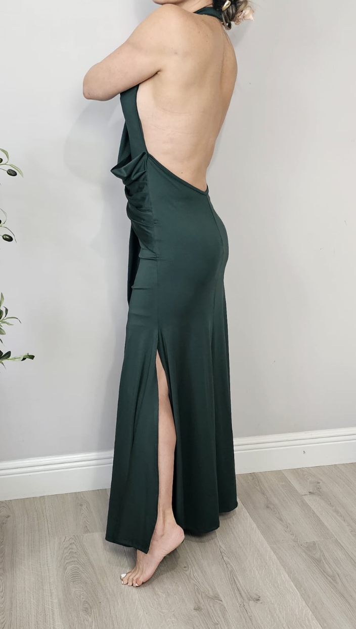 Halter Draped Gown – Forest Green  - 31546