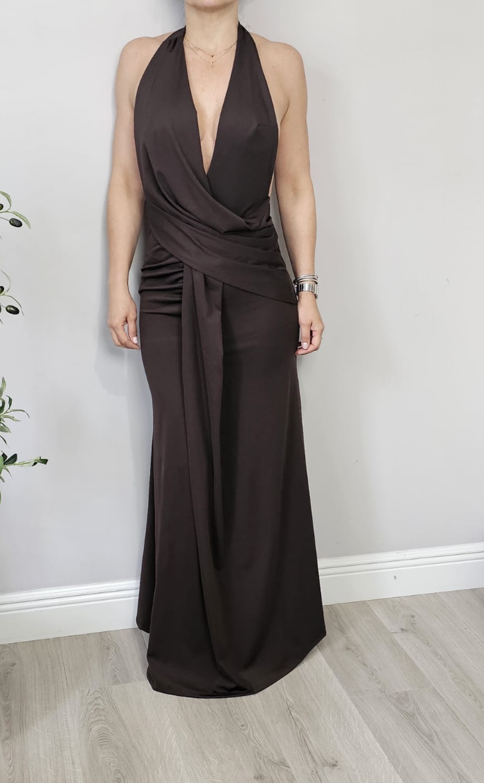 Halter Draped Gown – Deep Brown - 31548
