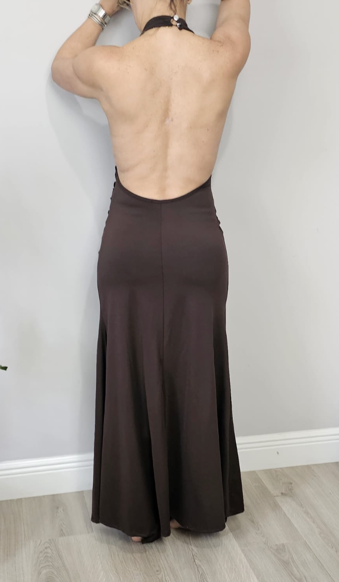Halter Draped Gown – Deep Brown - 31548