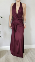 Halter Draped Gown – Burgundy - 31547