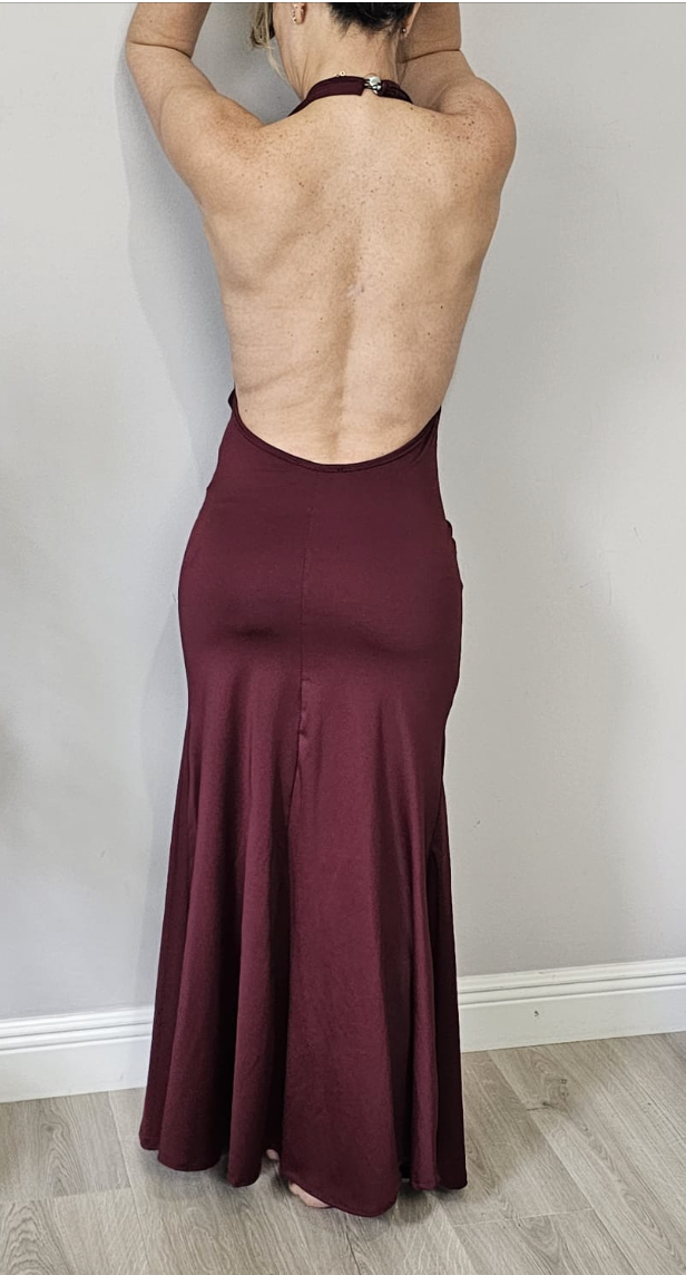 Halter Draped Gown – Burgundy - 31547