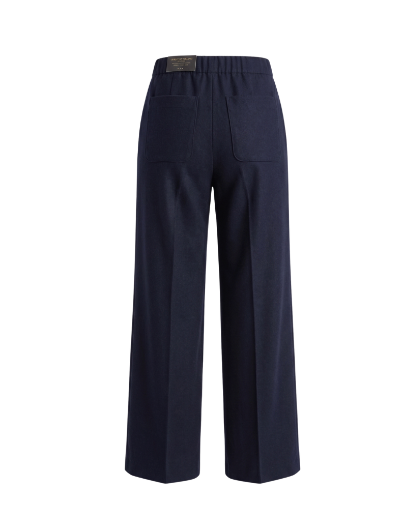 Navy Wide-Leg Tailored Trousers - 32924