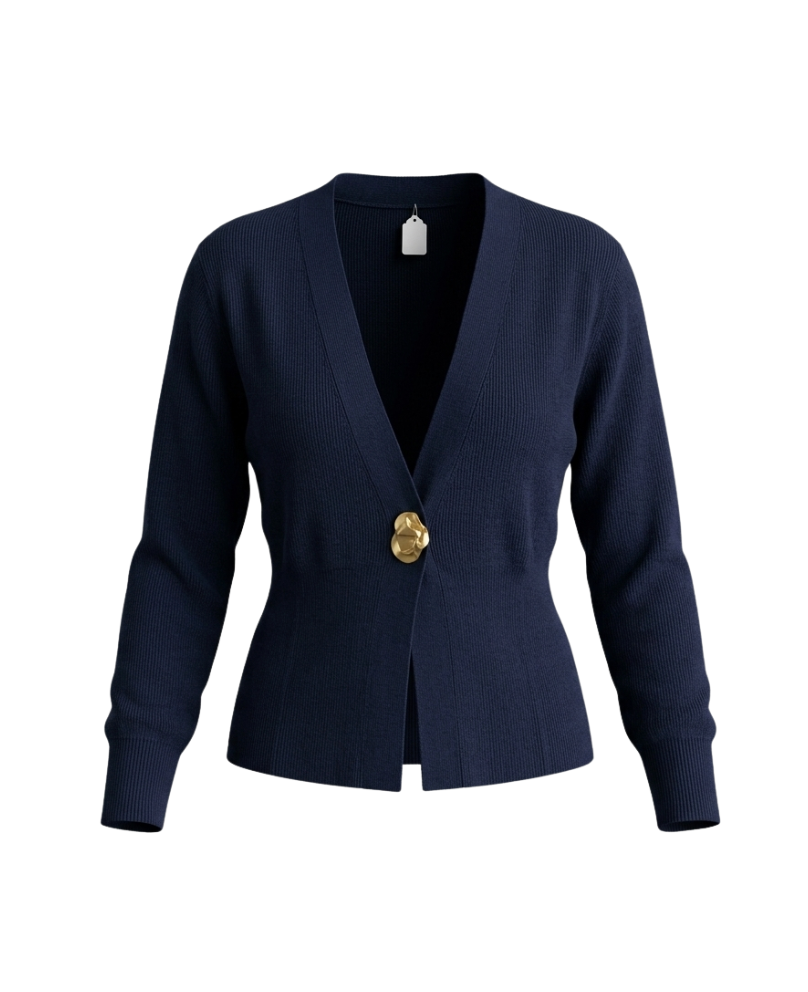 Modern Peplum Cardigan with Gold Accent - 31386