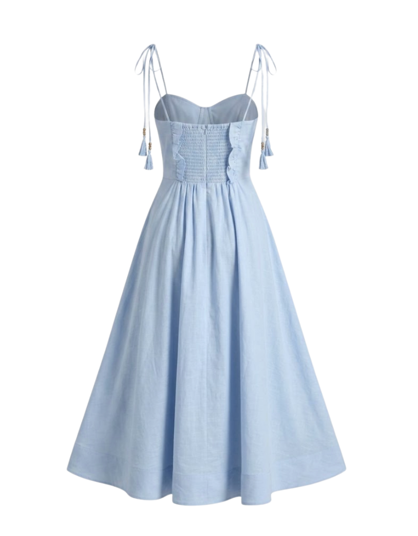 Linen-Blend Smocked Midi Dress - 30235
