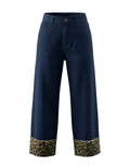 Leopard-Cuffed Wide-Leg Jeans - 31520